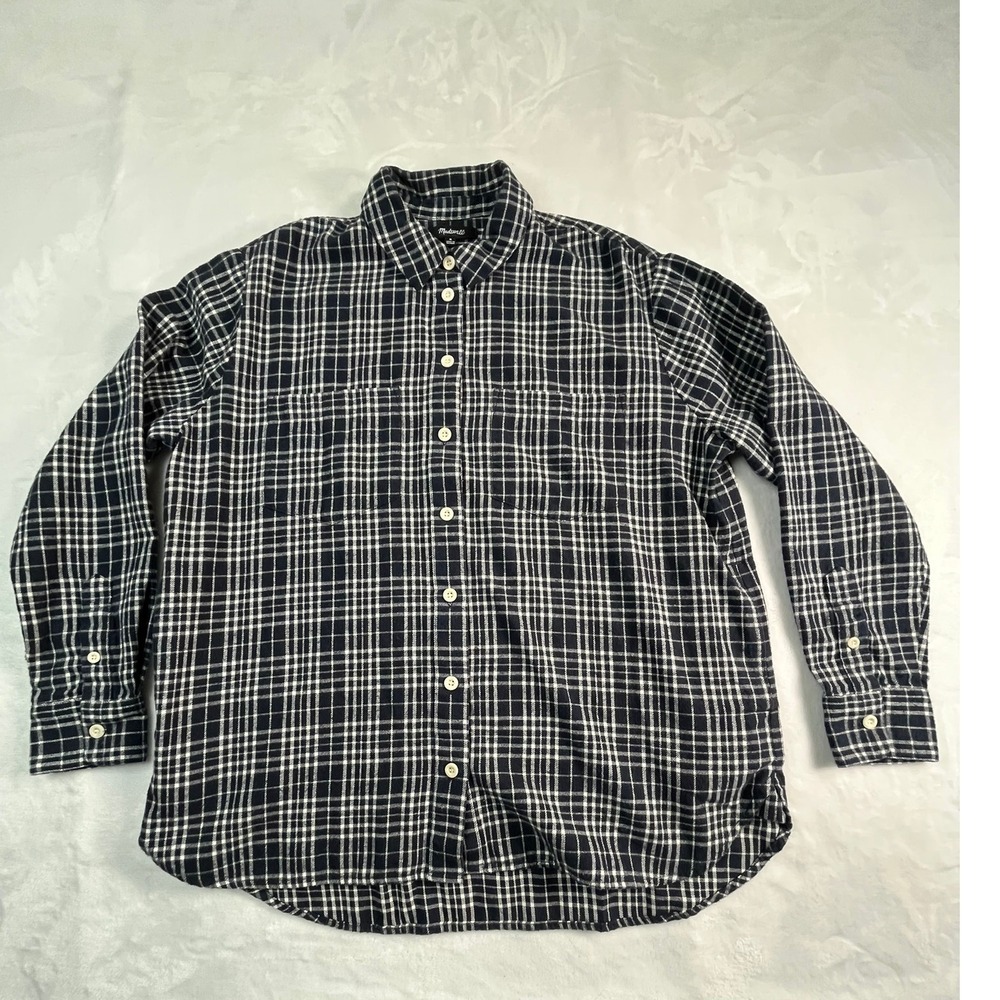 Madewell Womens‎ M Shirt Flannel Plaid Hand Pockets Dark Blue